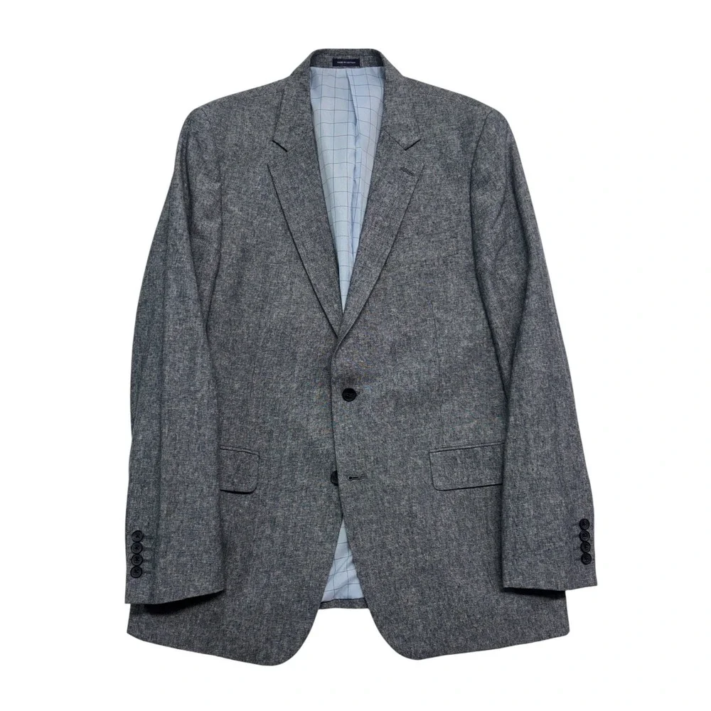 Stafford 44L Blue White Chambray Blazer Jacket Linen Cotton Sport Suit Coat